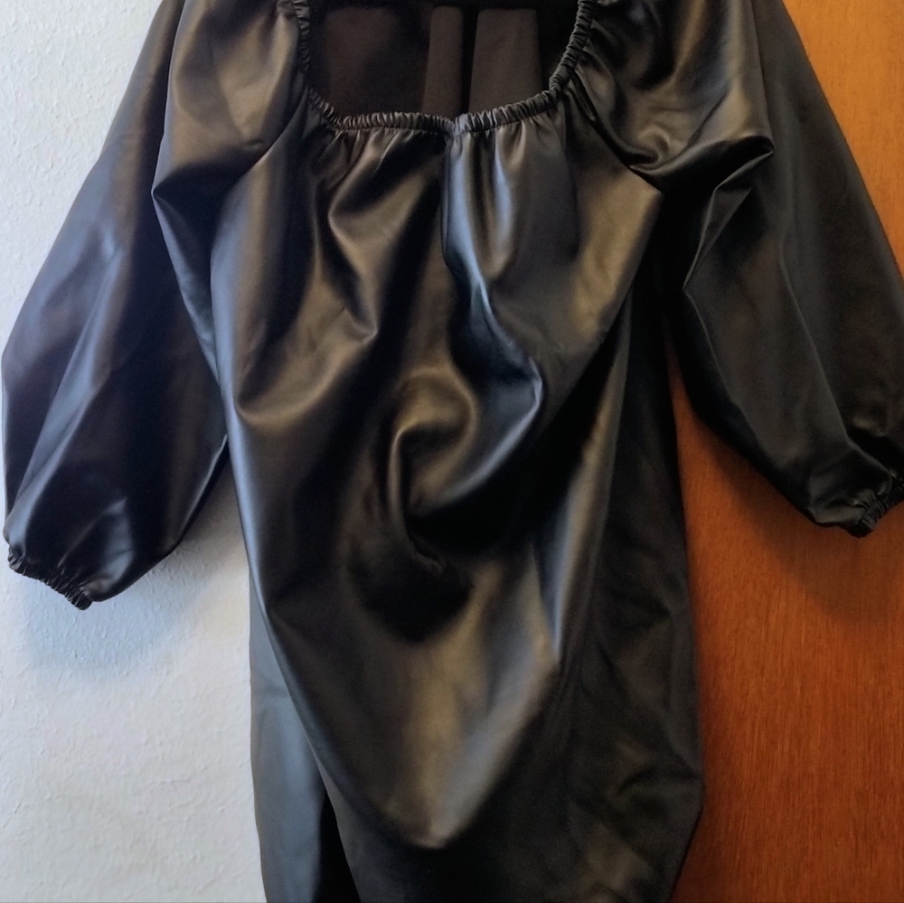 Ashley Stewart Black Long Sleeve Faux Leather Blouse.